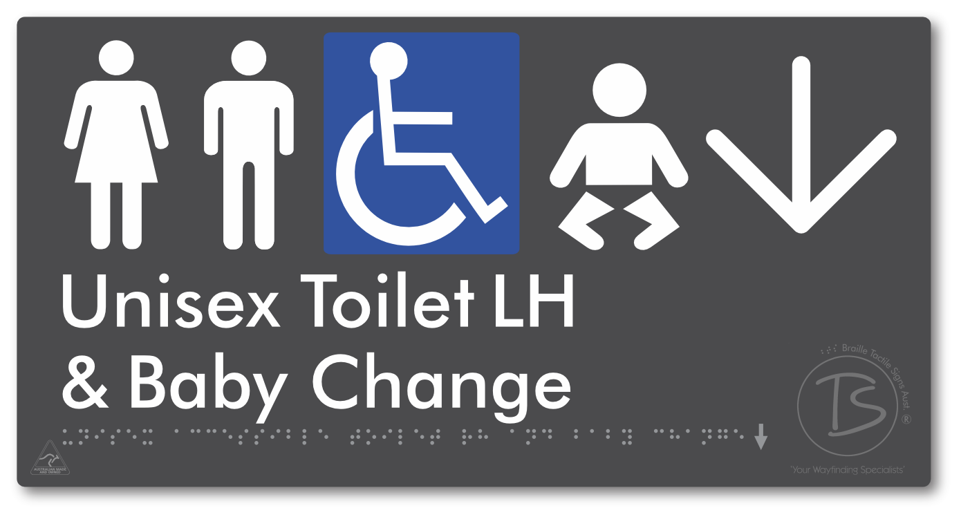 Unisex Accessible Toilet LH and Baby Change with Large Arrow