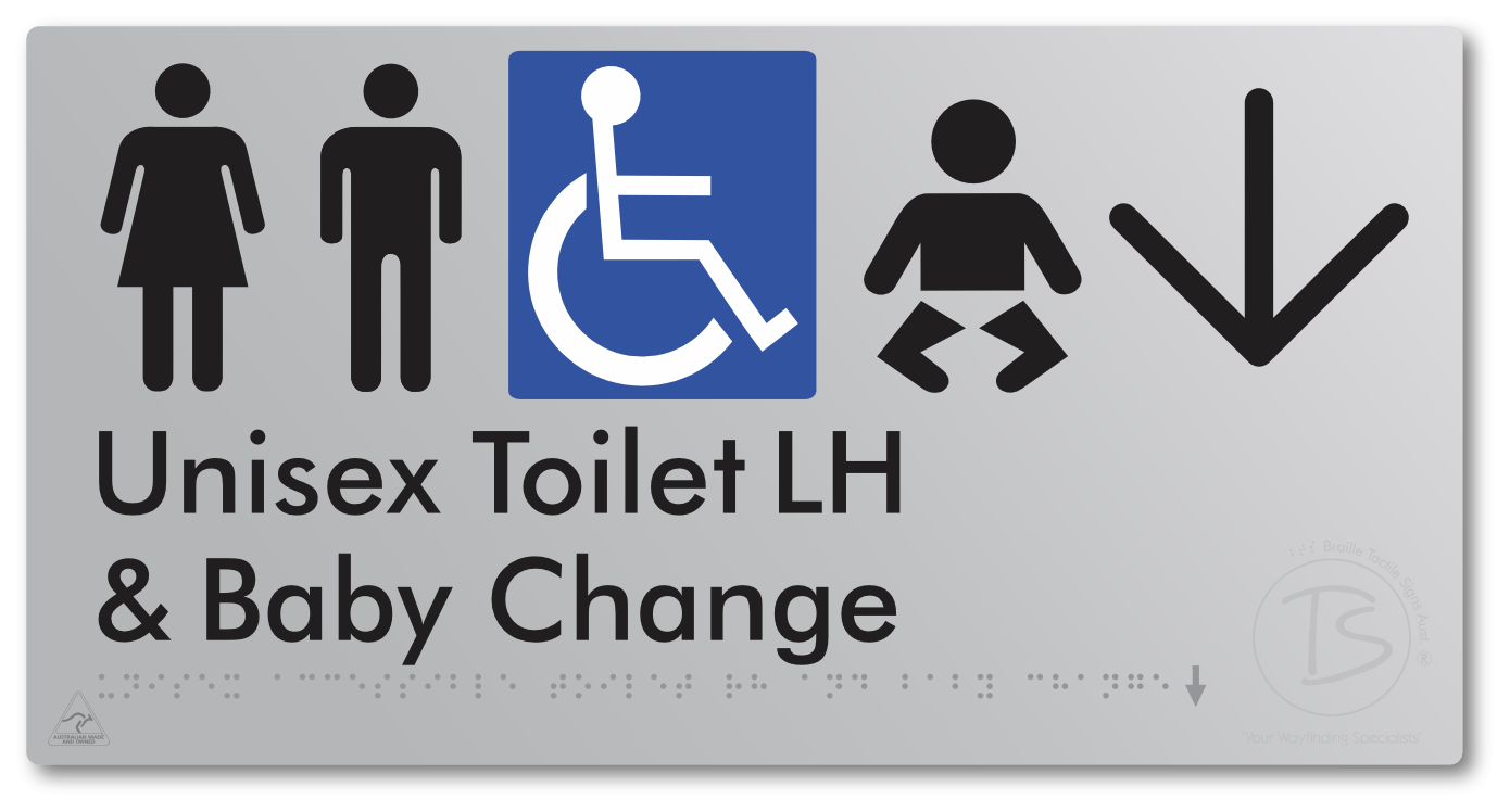 Unisex Accessible Toilet LH and Baby Change with Large Arrow
