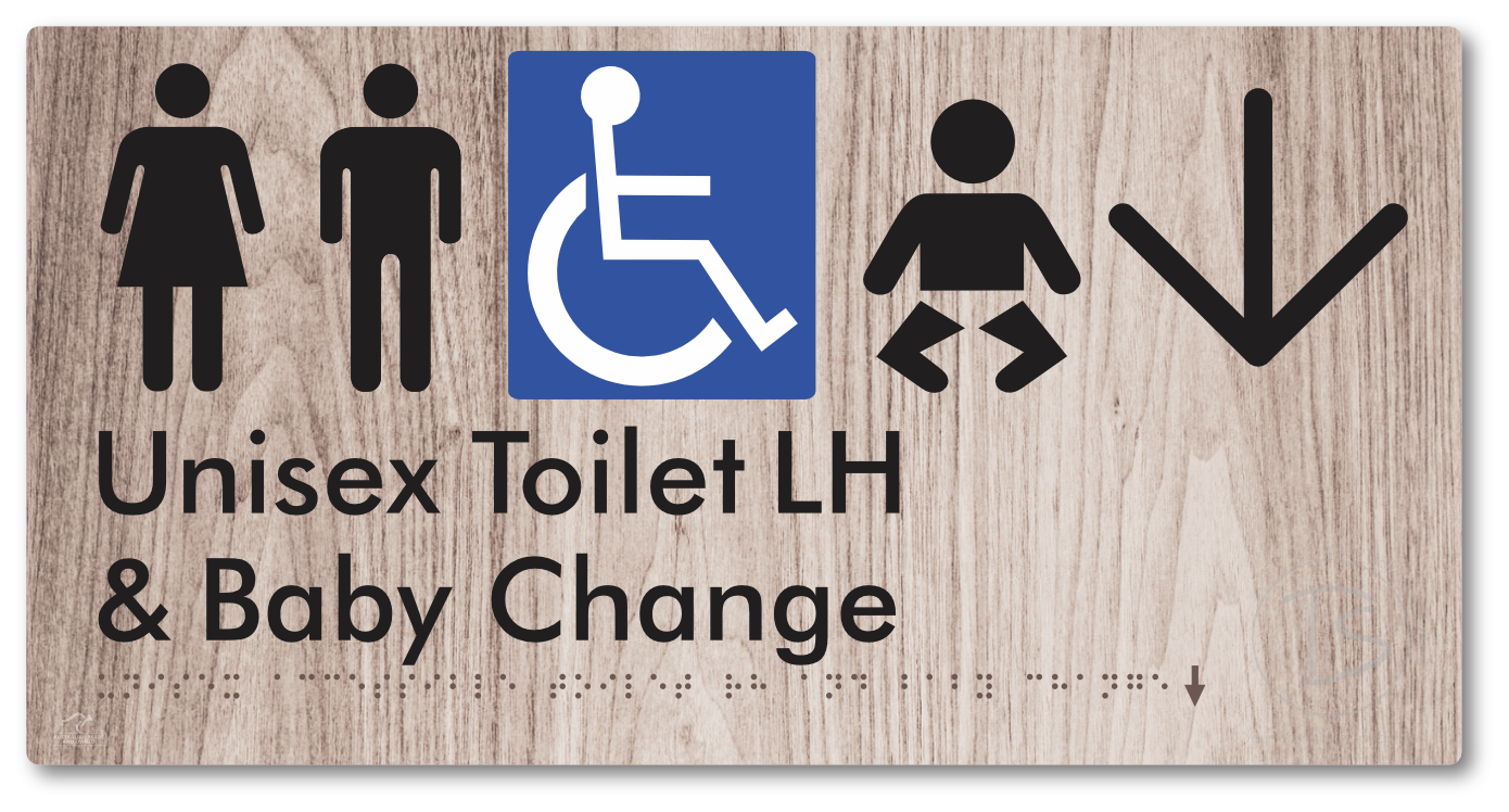 Unisex Accessible Toilet LH and Baby Change with Large Arrow