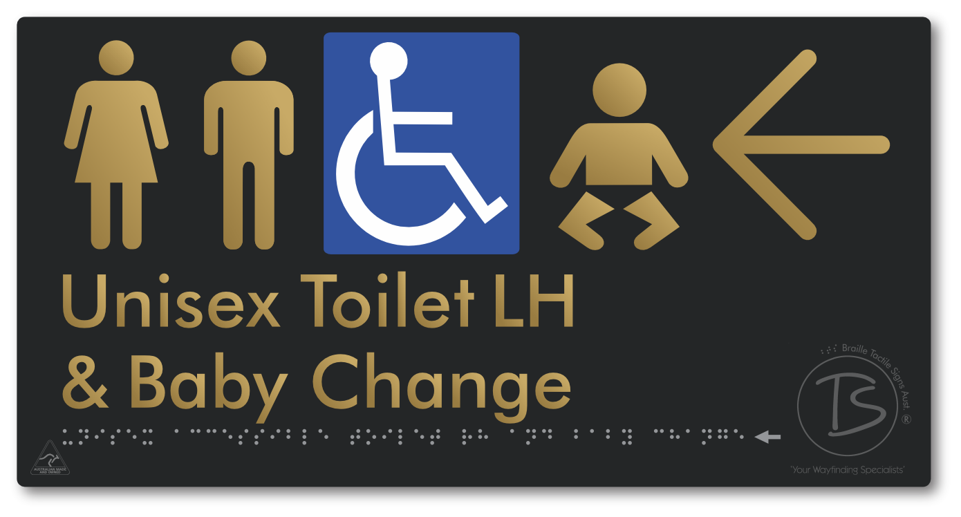 Unisex Accessible Toilet LH and Baby Change with Large Arrow