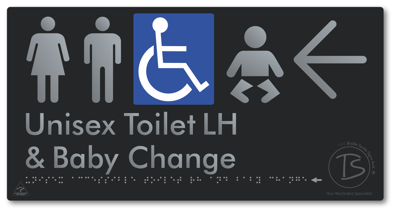 Unisex Accessible Toilet LH and Baby Change with Large Arrow