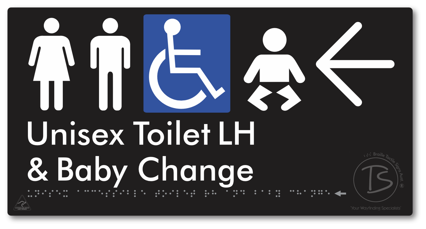 Unisex Accessible Toilet LH and Baby Change with Large Arrow