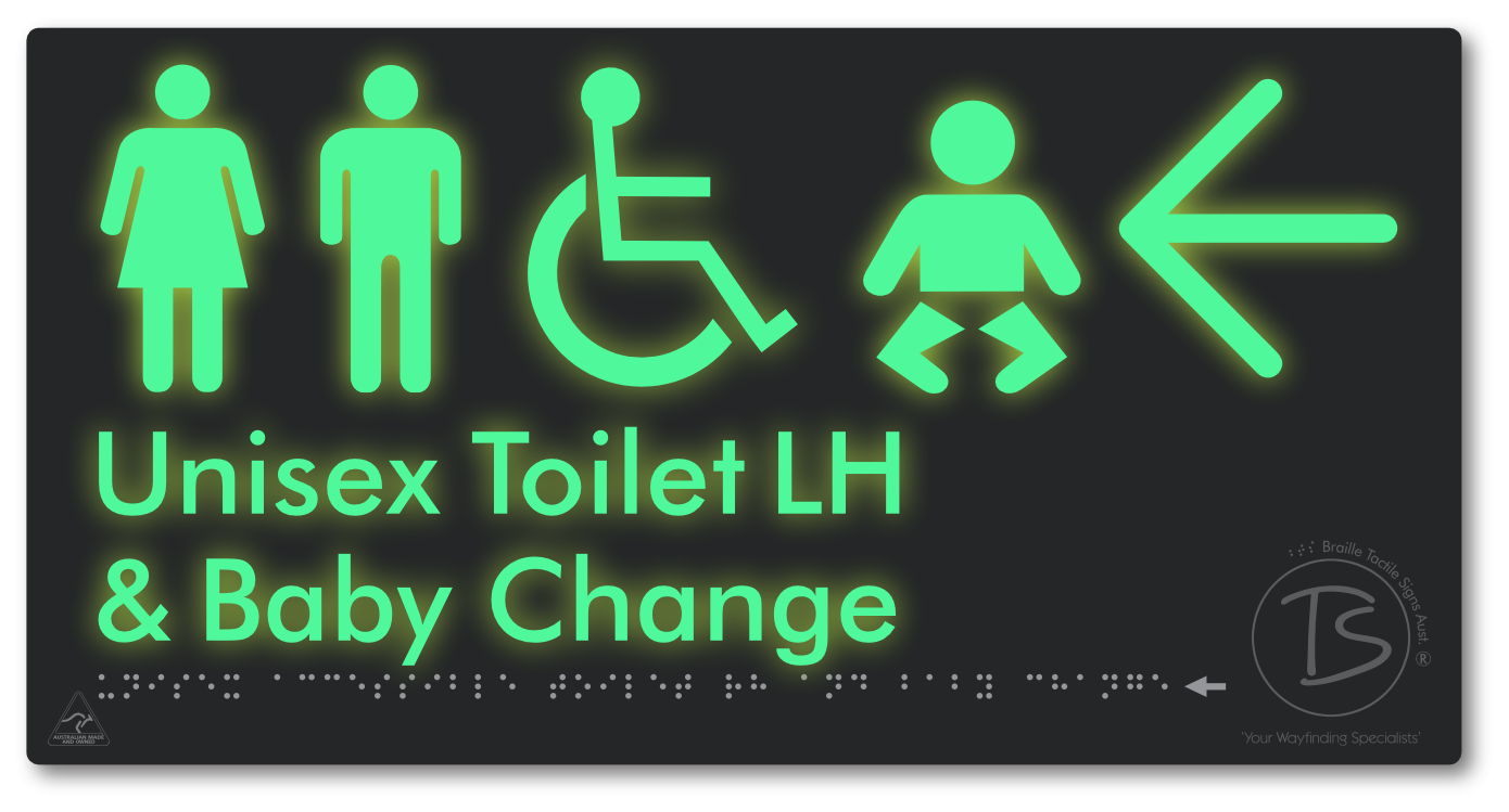 Unisex Accessible Toilet LH and Baby Change with Large Arrow