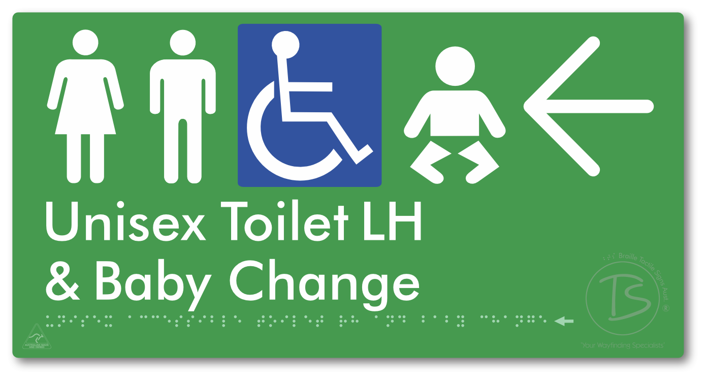 Unisex Accessible Toilet LH and Baby Change with Large Arrow