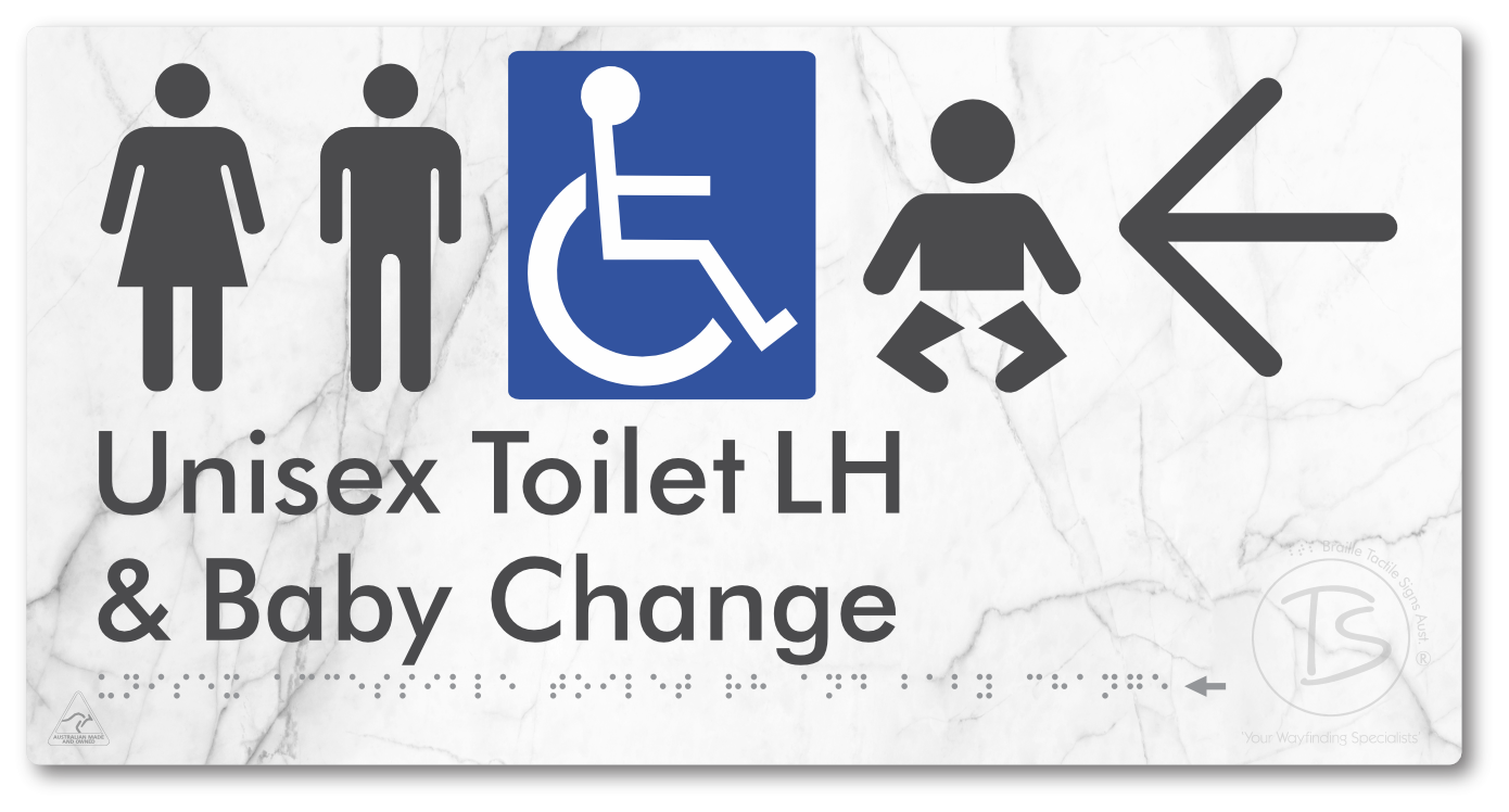Unisex Accessible Toilet LH and Baby Change with Large Arrow
