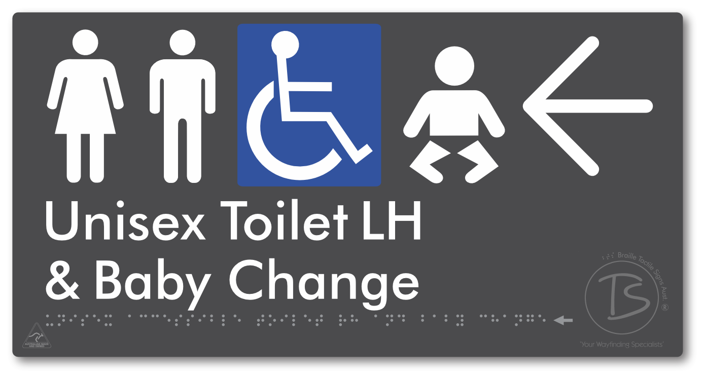 Unisex Accessible Toilet LH and Baby Change with Large Arrow