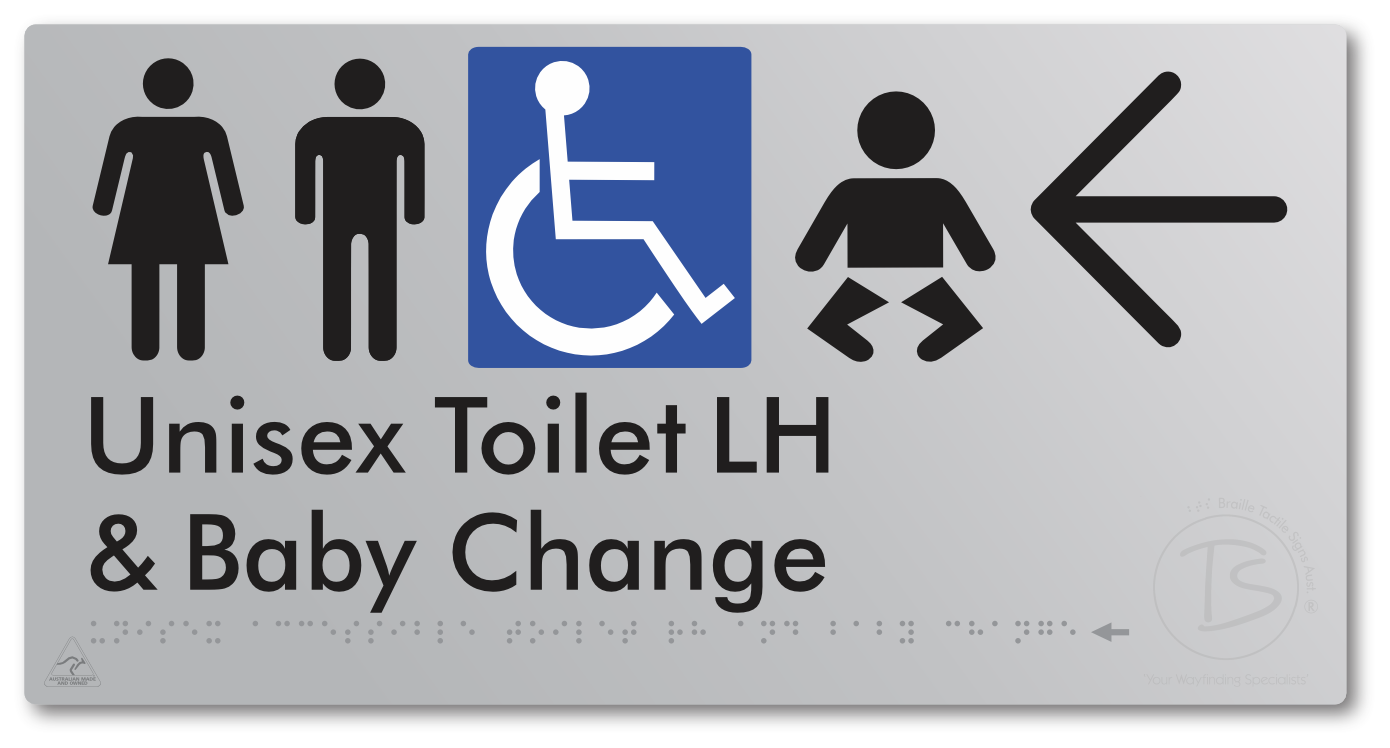 Unisex Accessible Toilet LH and Baby Change with Large Arrow