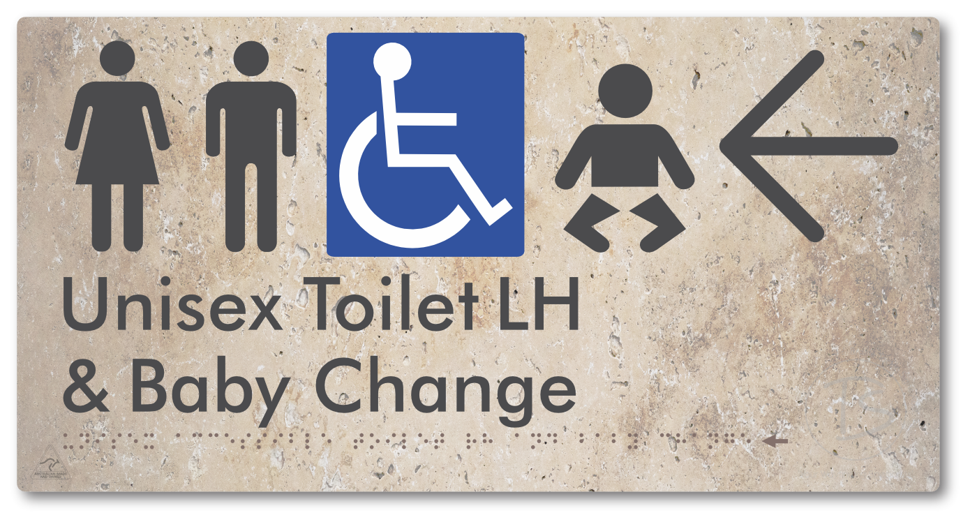 Unisex Accessible Toilet LH and Baby Change with Large Arrow