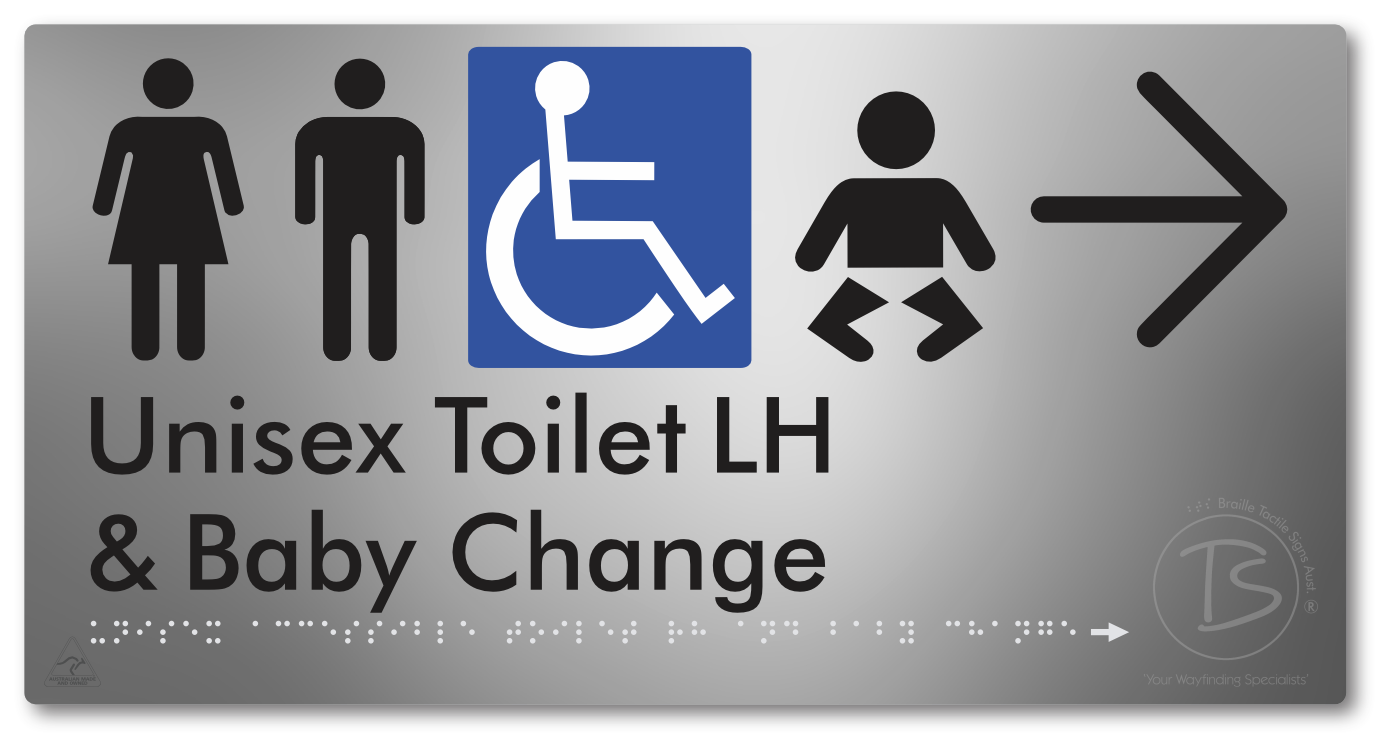 Unisex Accessible Toilet LH and Baby Change with Large Arrow