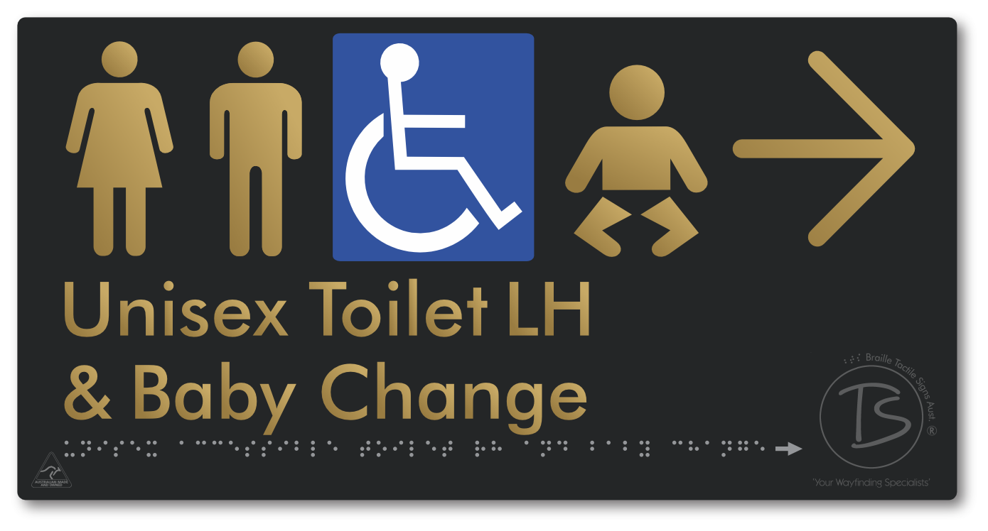 Unisex Accessible Toilet LH and Baby Change with Large Arrow