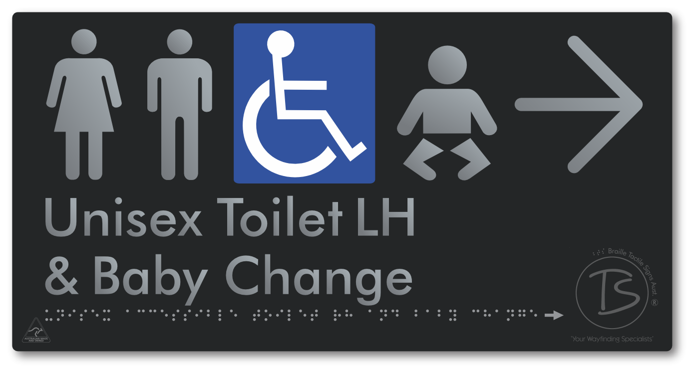 Unisex Accessible Toilet LH and Baby Change with Large Arrow