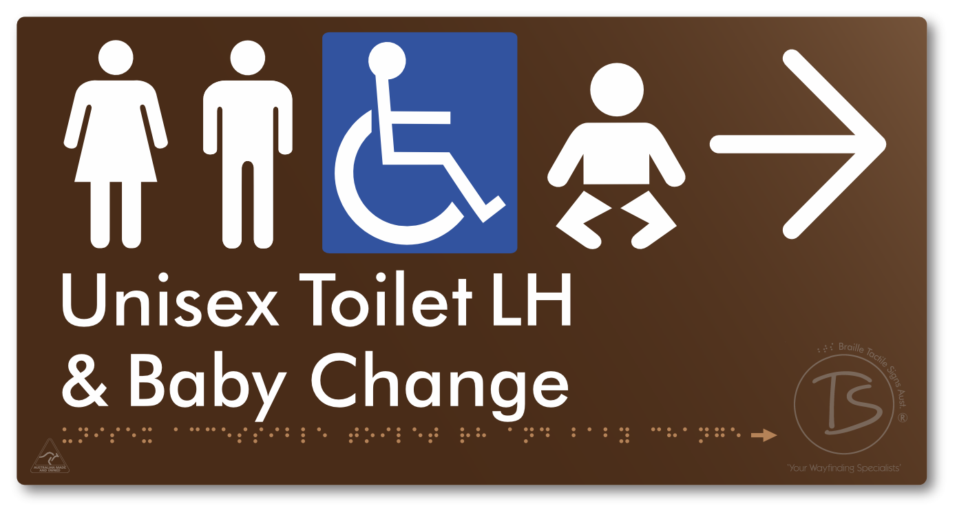 Unisex Accessible Toilet LH and Baby Change with Large Arrow