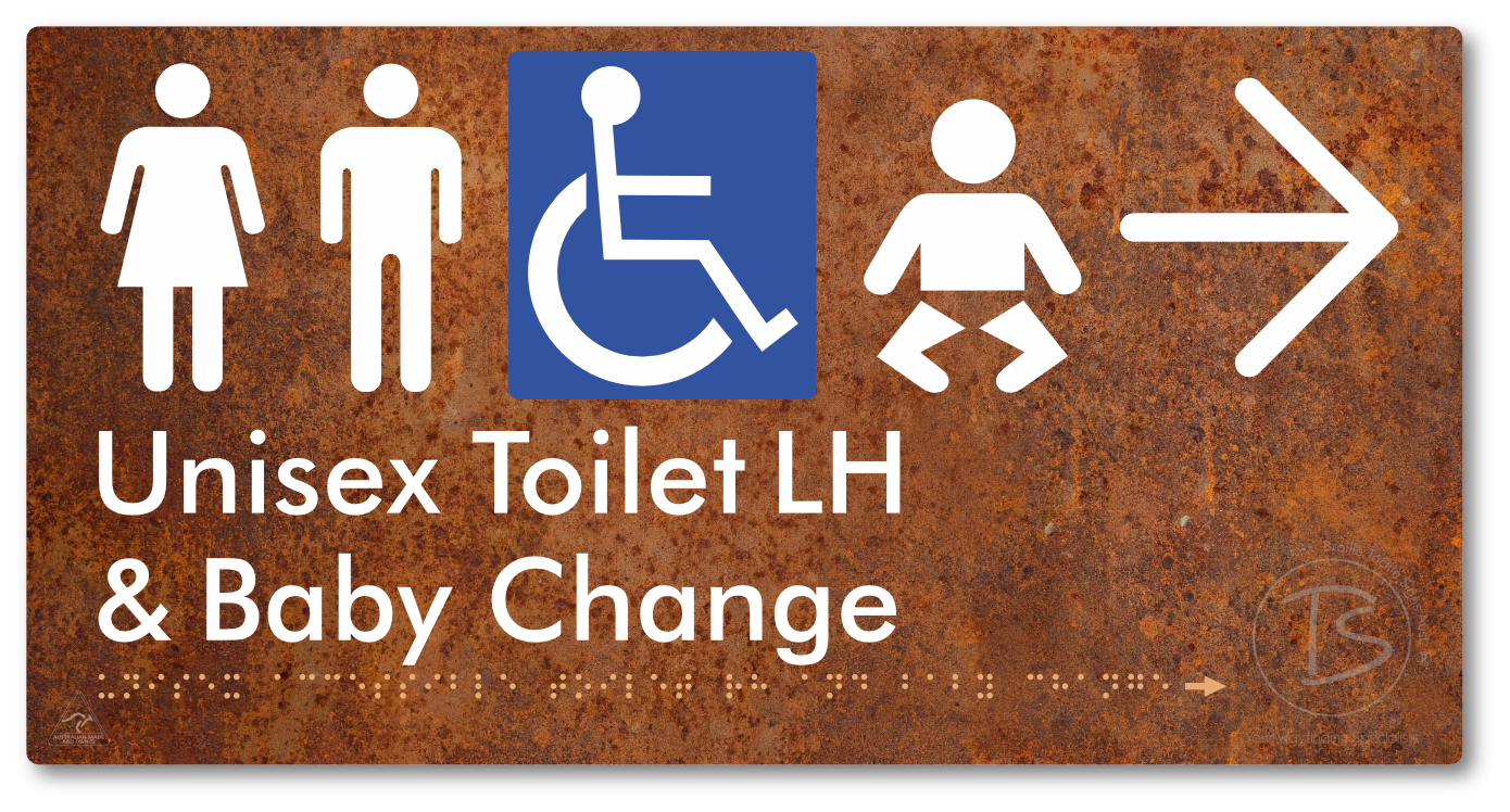 Unisex Accessible Toilet LH and Baby Change with Large Arrow