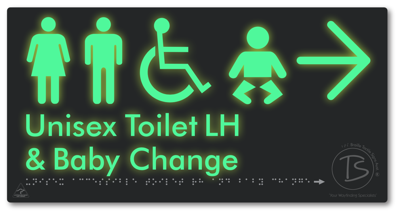 Unisex Accessible Toilet LH and Baby Change with Large Arrow