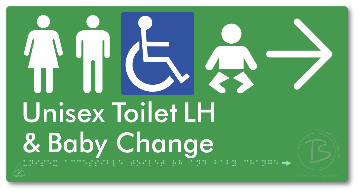 Unisex Accessible Toilet LH and Baby Change with Large Arrow