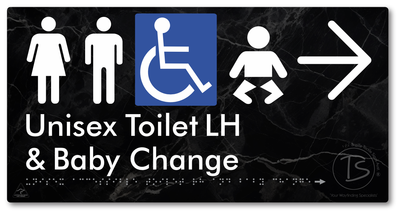 Unisex Accessible Toilet LH and Baby Change with Large Arrow