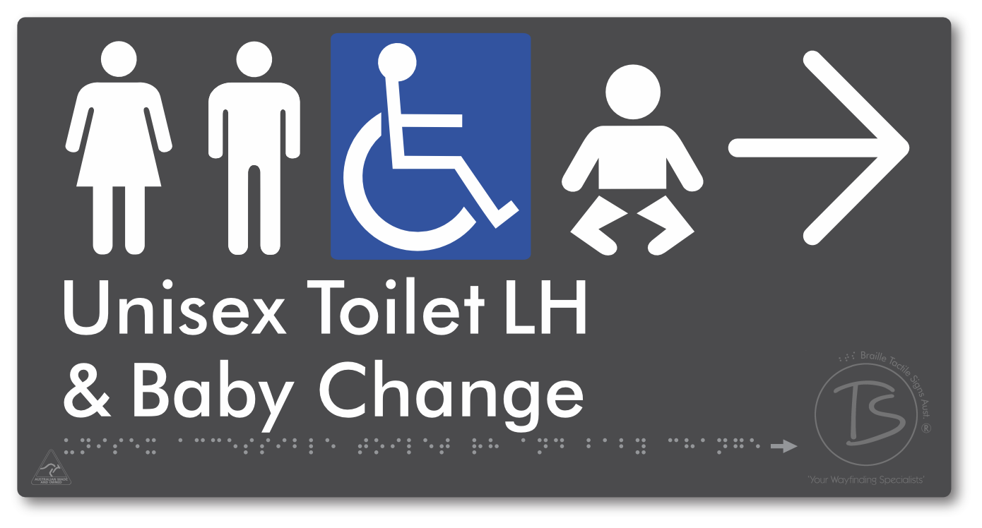 Unisex Accessible Toilet LH and Baby Change with Large Arrow