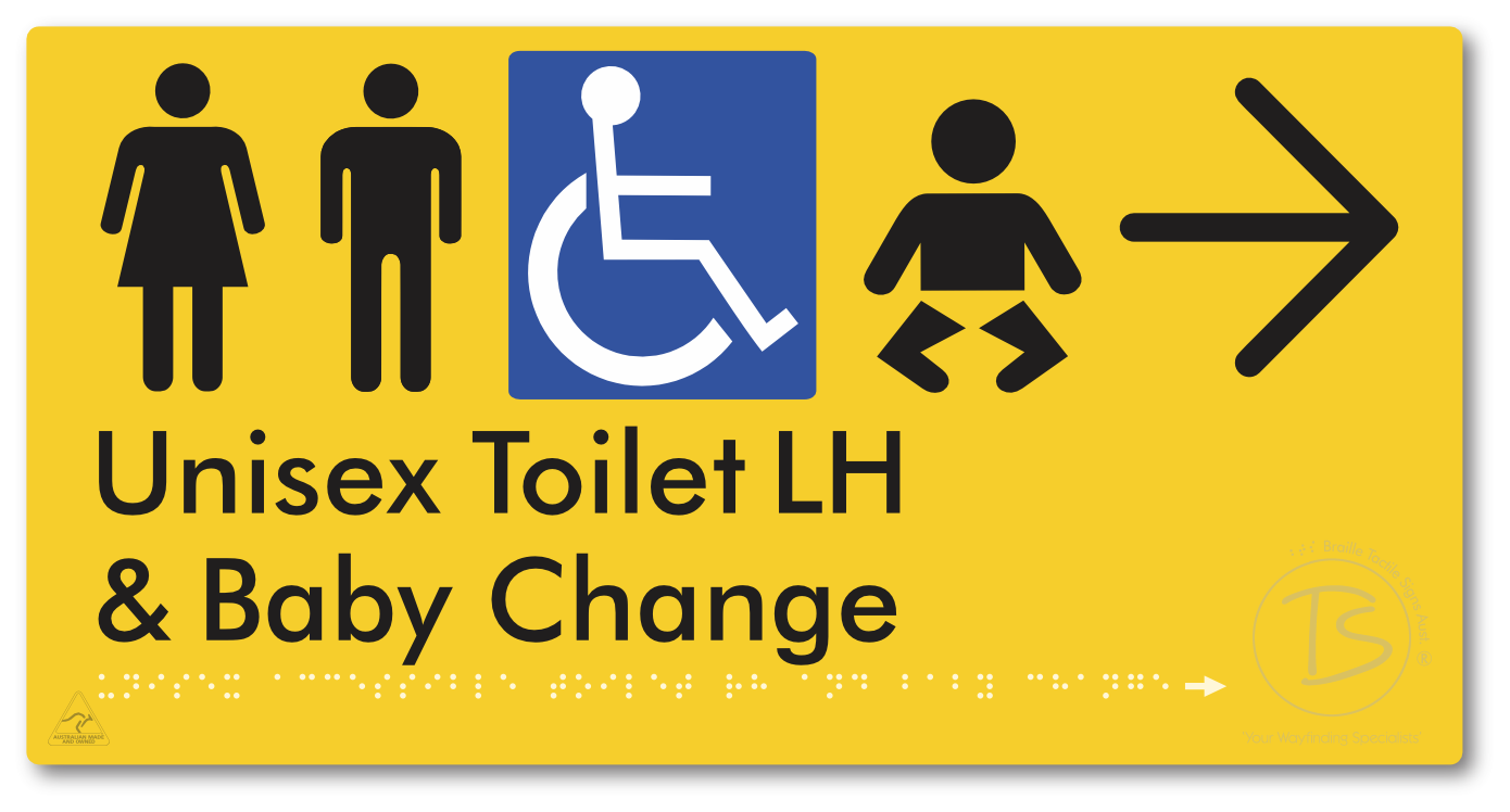 Unisex Accessible Toilet LH and Baby Change with Large Arrow