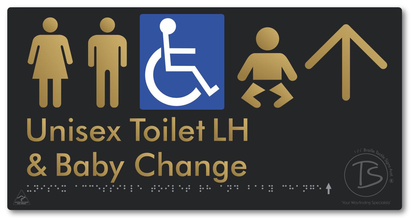 Unisex Accessible Toilet LH and Baby Change with Large Arrow