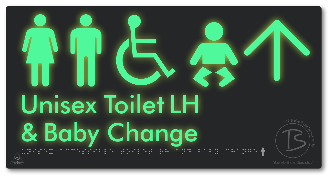 Unisex Accessible Toilet LH and Baby Change with Large Arrow