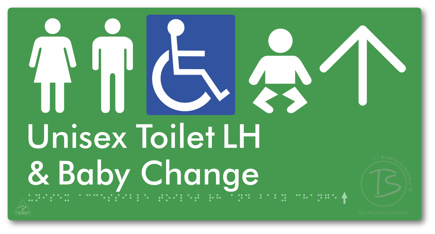 Unisex Accessible Toilet LH and Baby Change with Large Arrow