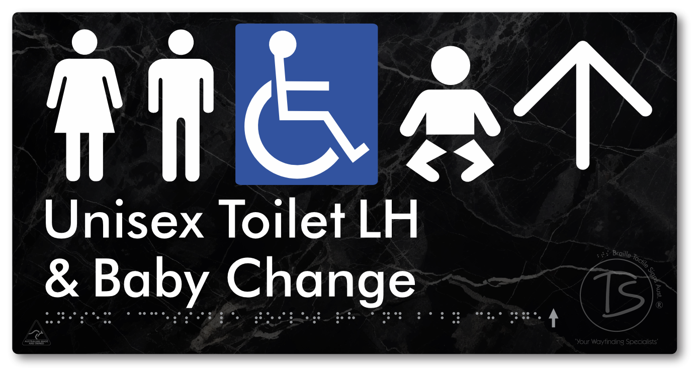 Unisex Accessible Toilet LH and Baby Change with Large Arrow