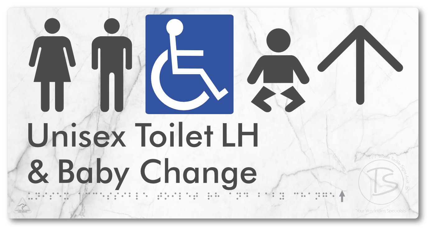 Unisex Accessible Toilet LH and Baby Change with Large Arrow