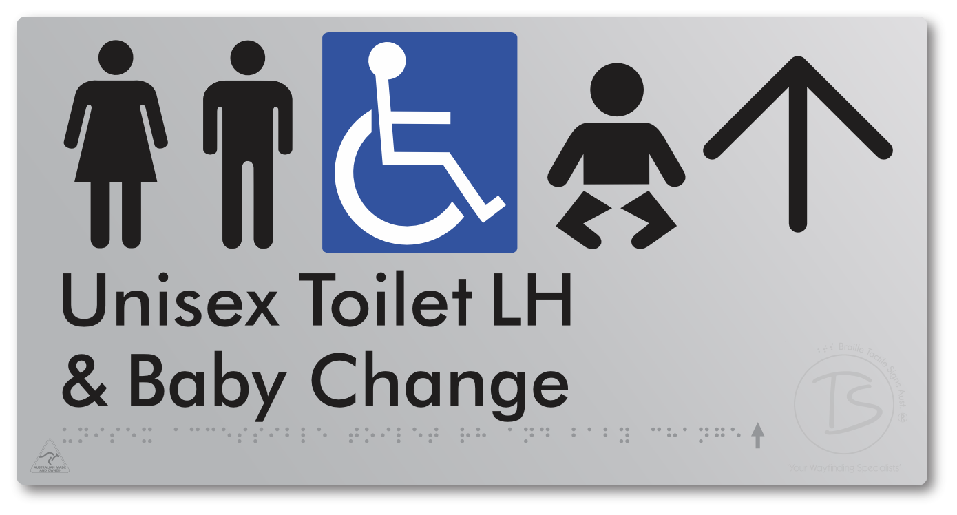 Unisex Accessible Toilet LH and Baby Change with Large Arrow