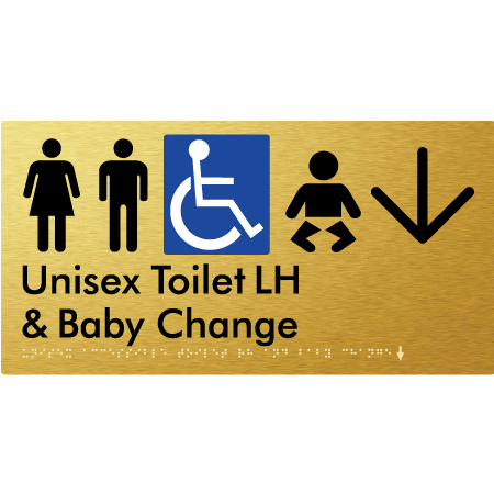 Unisex Accessible Toilet LH and Baby Change w/ Large Arrow: - Braille Tactile Signs Aust.