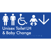 Unisex Accessible Toilet LH and Baby Change w/ Large Arrow: - Braille Tactile Signs Aust.