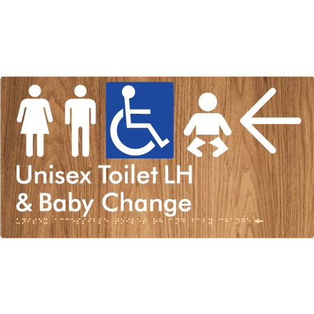 Unisex Accessible Toilet LH and Baby Change w/ Large Arrow: - Braille Tactile Signs Aust.