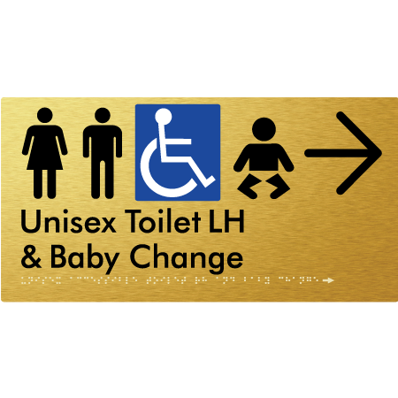 Unisex Accessible Toilet LH and Baby Change w/ Large Arrow: - Braille Tactile Signs Aust.