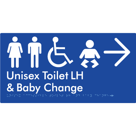 Unisex Accessible Toilet LH and Baby Change w/ Large Arrow: - Braille Tactile Signs Aust.