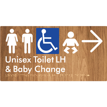 Unisex Accessible Toilet LH and Baby Change w/ Large Arrow: - Braille Tactile Signs Aust.