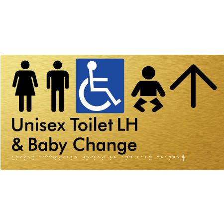 Unisex Accessible Toilet LH and Baby Change w/ Large Arrow: - Braille Tactile Signs Aust.