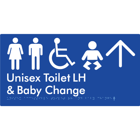 Unisex Accessible Toilet LH and Baby Change w/ Large Arrow: - Braille Tactile Signs Aust.