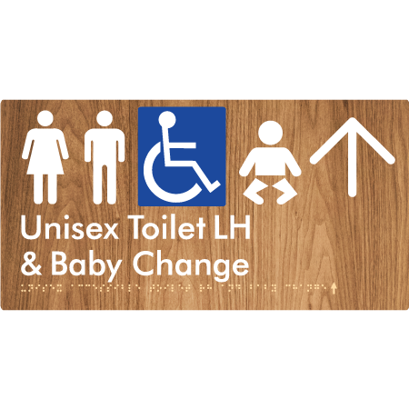 Unisex Accessible Toilet LH and Baby Change w/ Large Arrow: - Braille Tactile Signs Aust.
