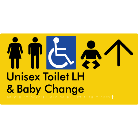 Unisex Accessible Toilet LH and Baby Change w/ Large Arrow: - Braille Tactile Signs Aust.