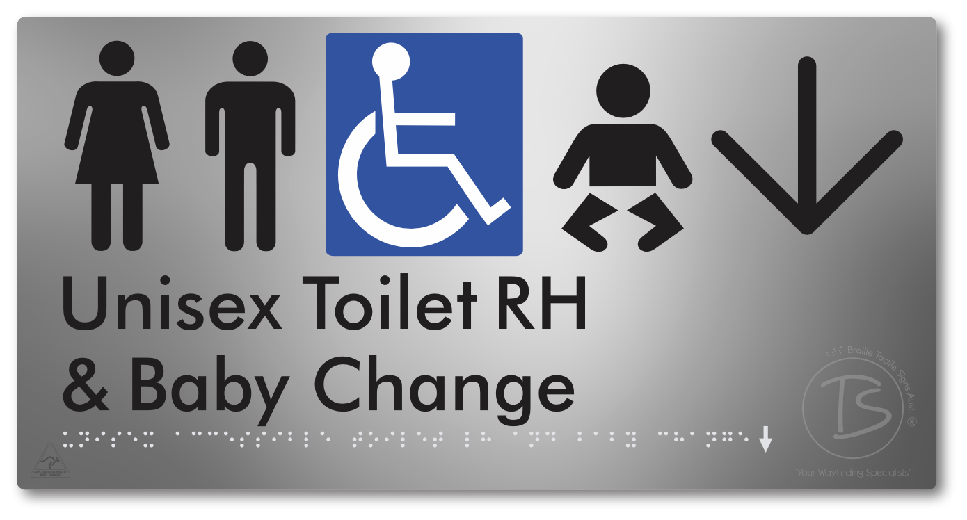 Unisex Accessible Toilet RH and Baby Change with Large Directional Arrow