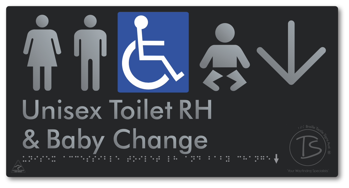 Unisex Accessible Toilet RH and Baby Change with Large Directional Arrow
