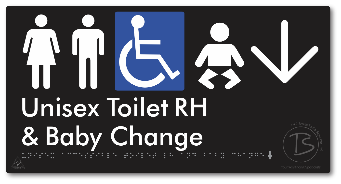 Unisex Accessible Toilet RH and Baby Change with Large Directional Arrow