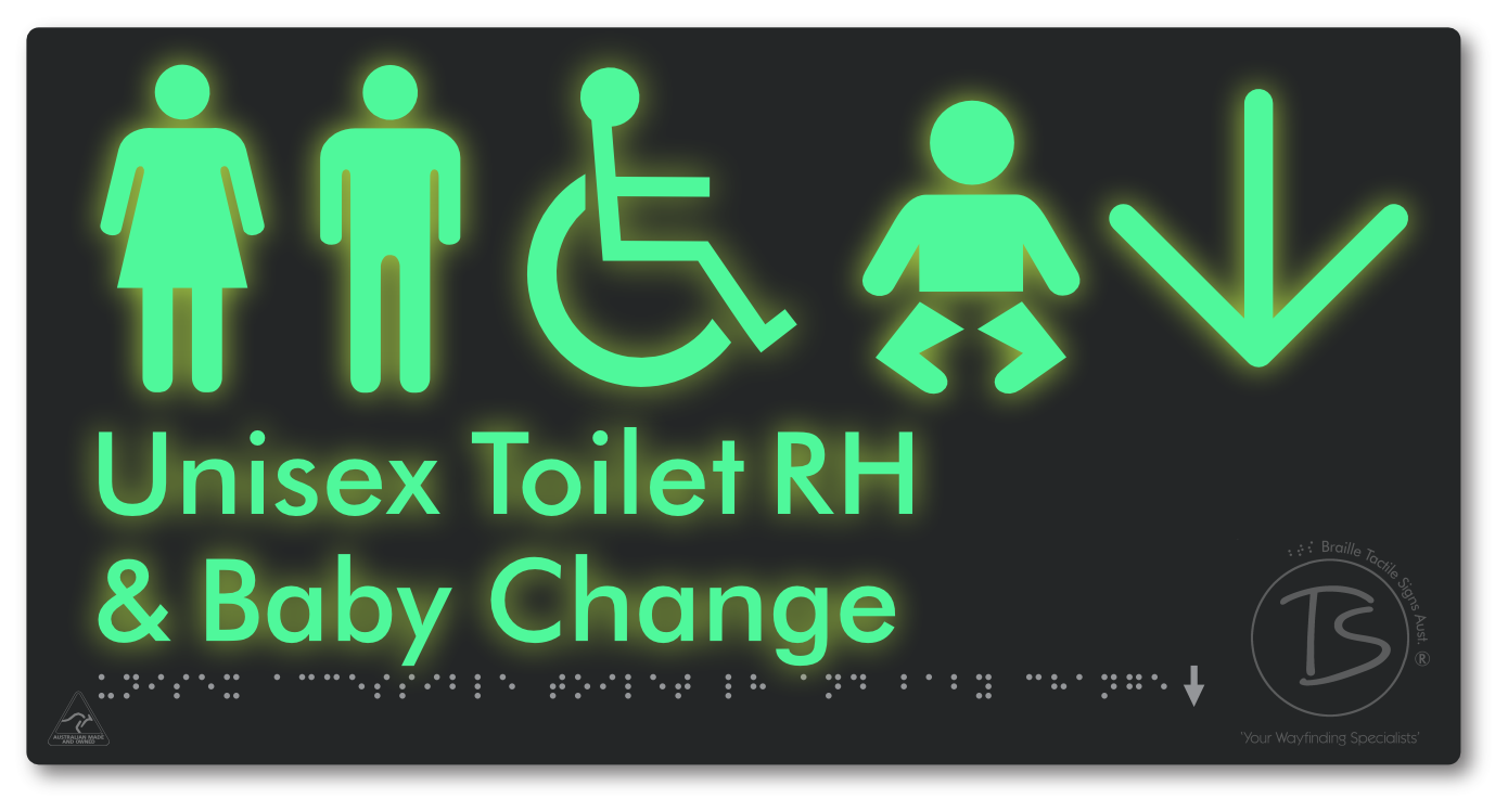 Unisex Accessible Toilet RH and Baby Change with Large Directional Arrow