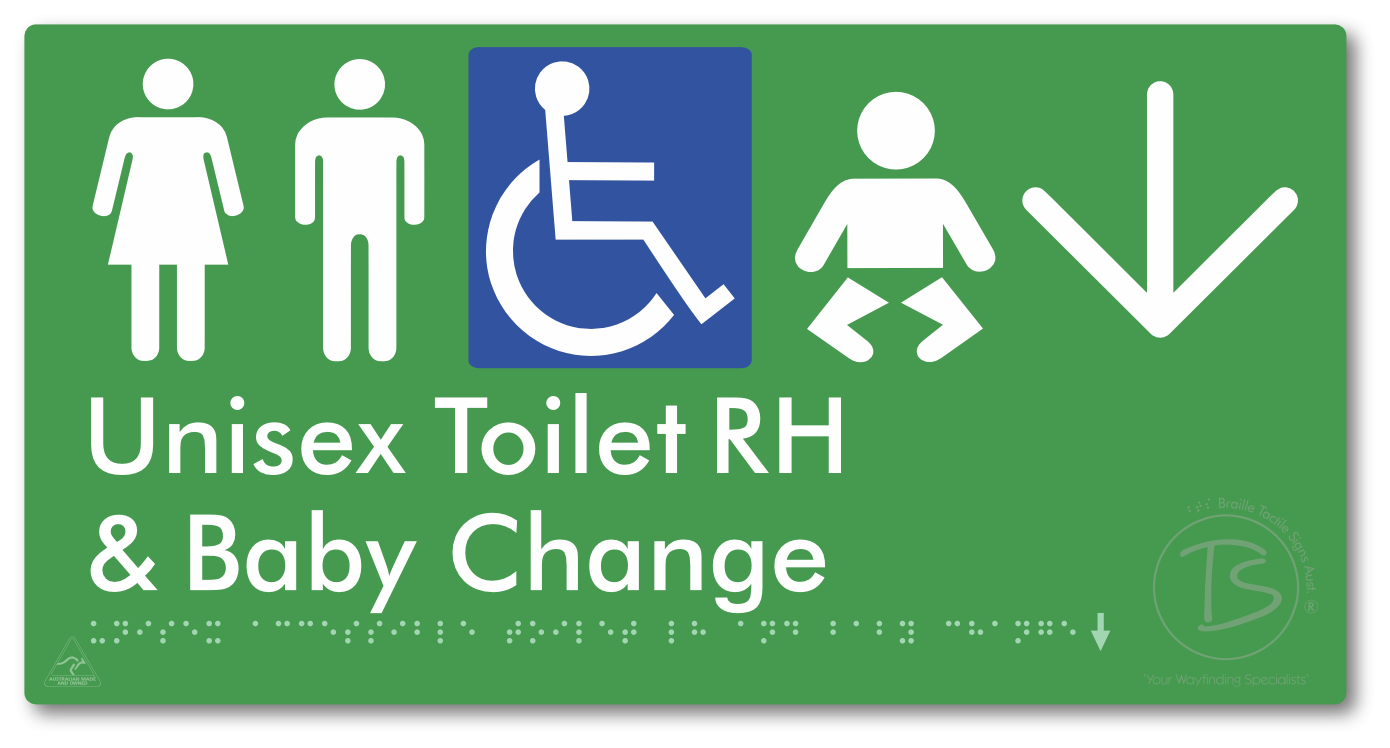 Unisex Accessible Toilet RH and Baby Change with Large Directional Arrow