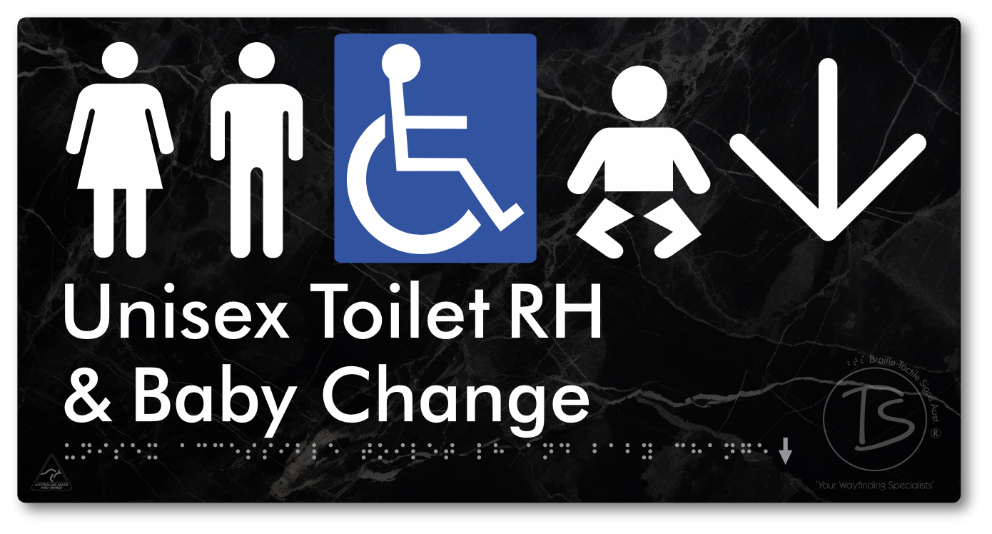 Unisex Accessible Toilet RH and Baby Change with Large Directional Arrow