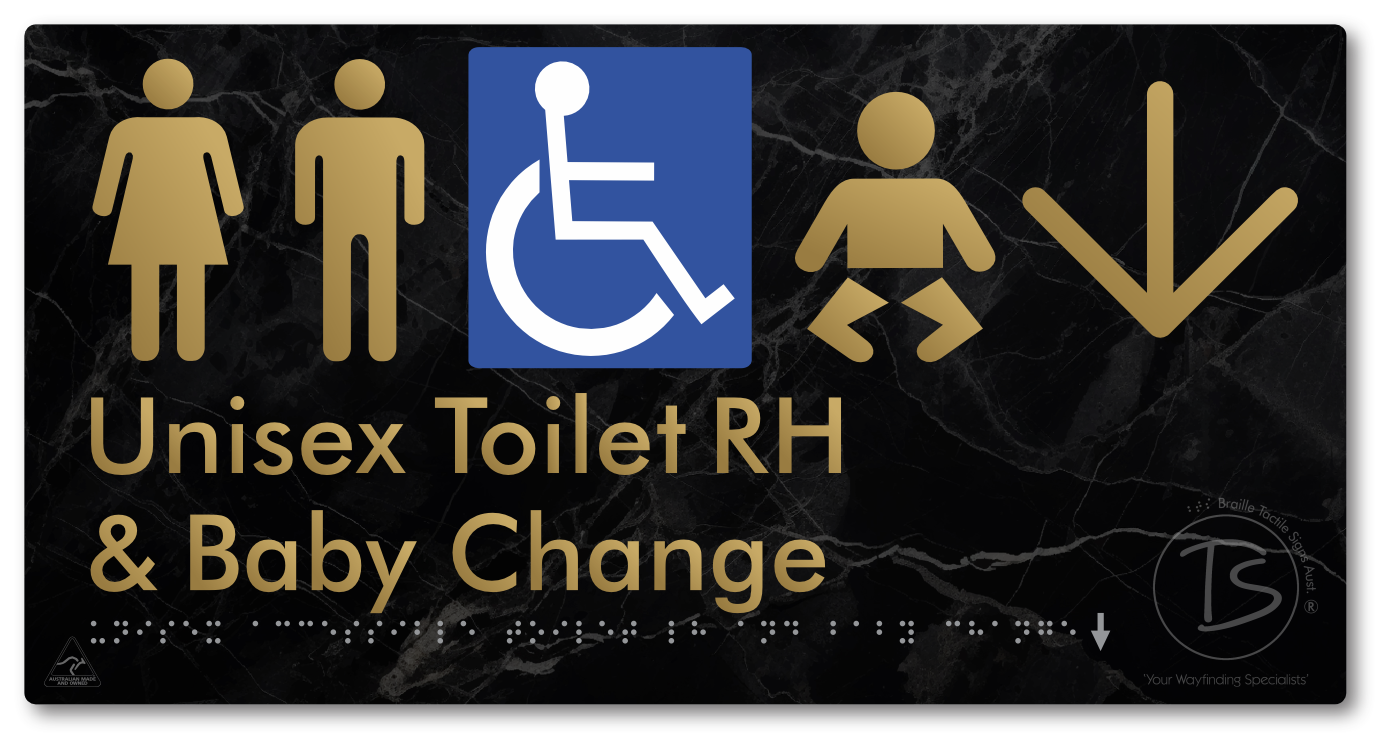 Unisex Accessible Toilet RH and Baby Change with Large Directional Arrow