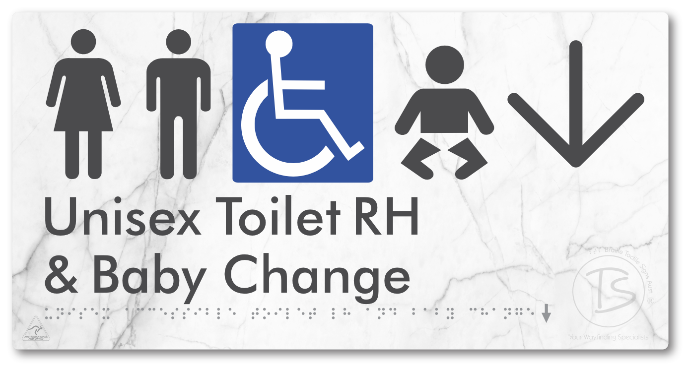 Unisex Accessible Toilet RH and Baby Change with Large Directional Arrow