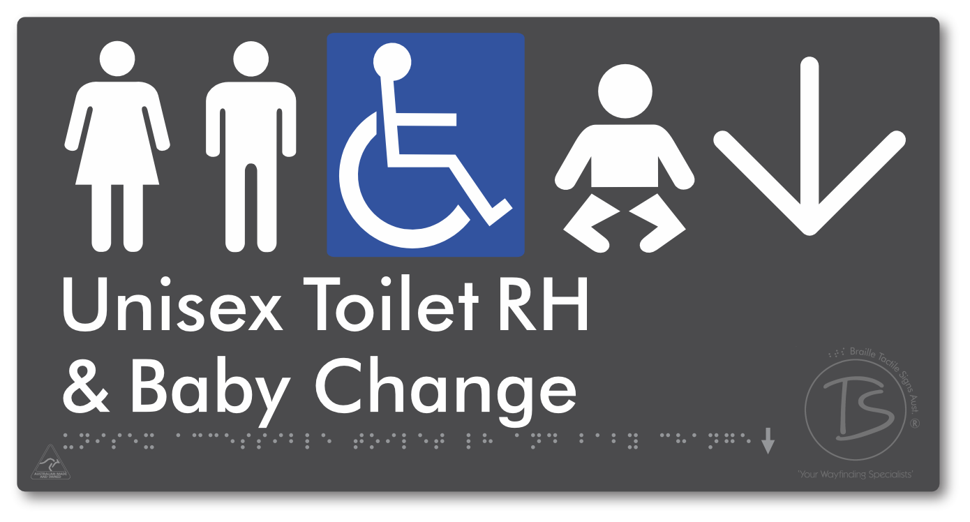 Unisex Accessible Toilet RH and Baby Change with Large Directional Arrow