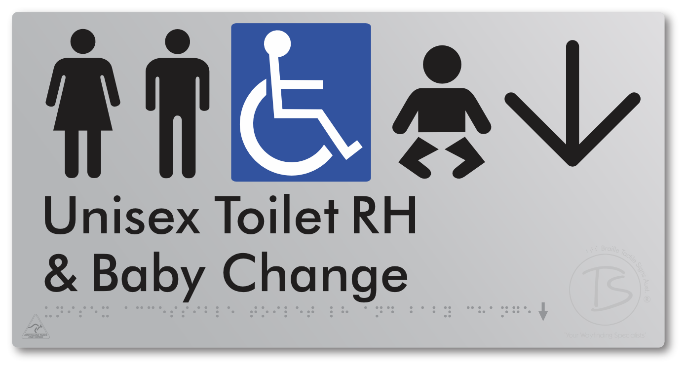 Unisex Accessible Toilet RH and Baby Change with Large Directional Arrow