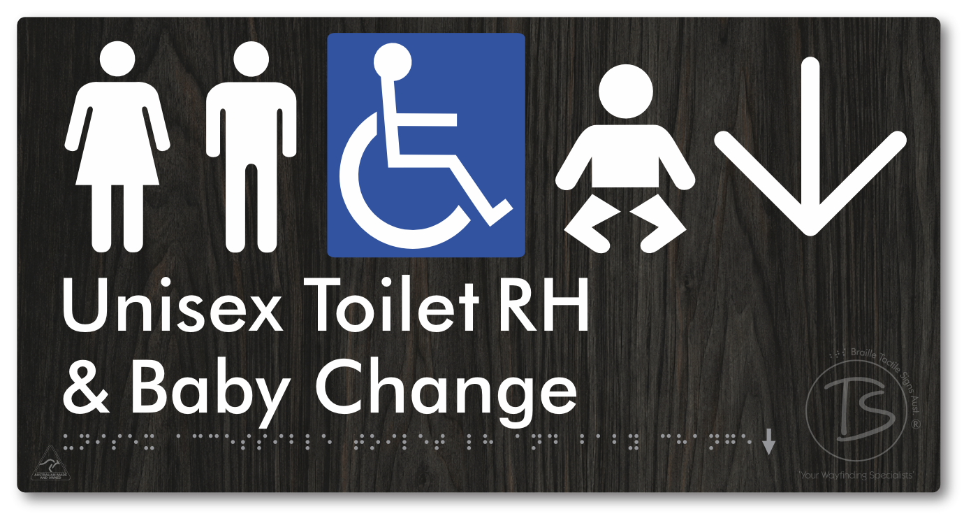 Unisex Accessible Toilet RH and Baby Change with Large Directional Arrow