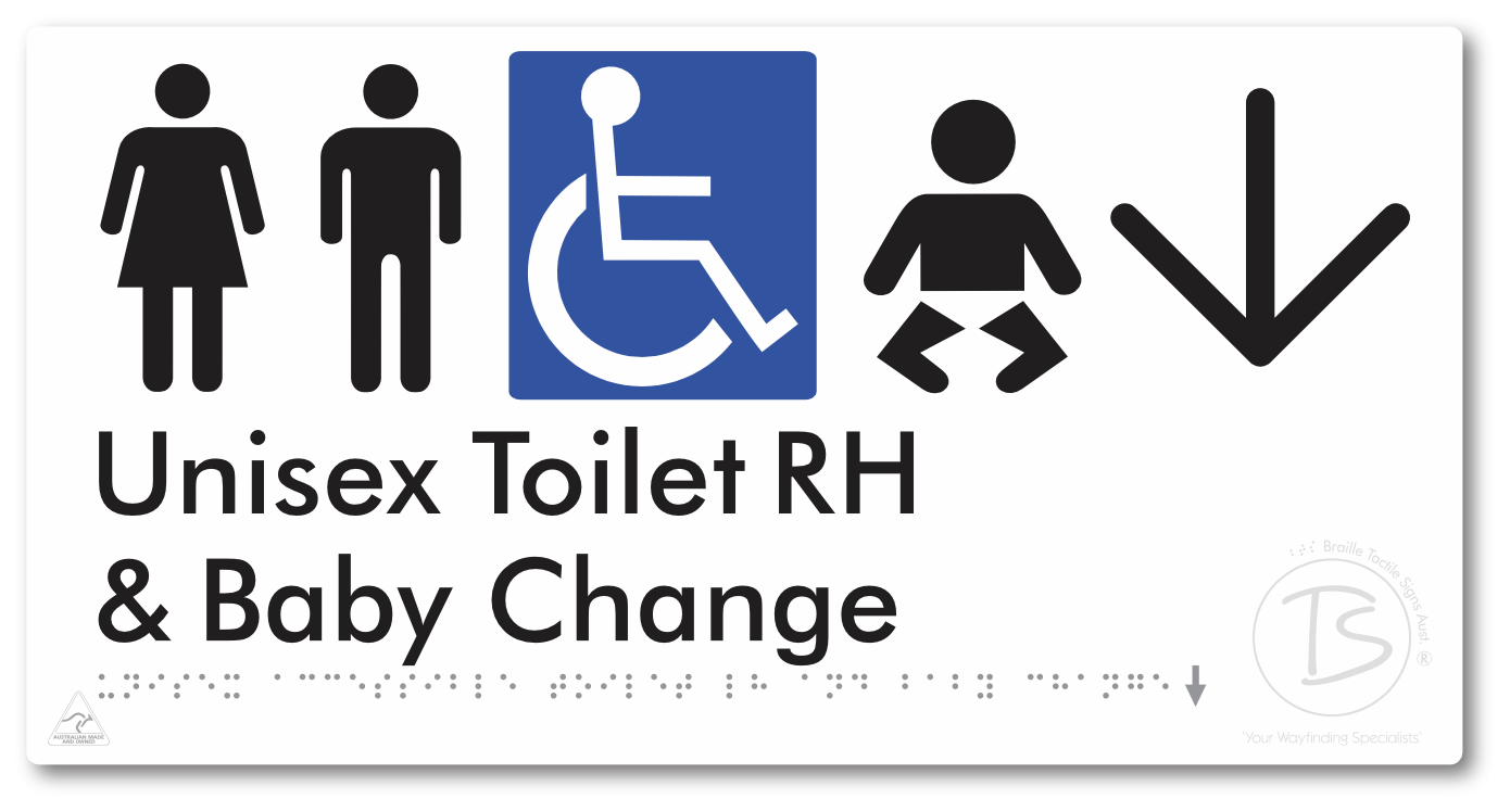 Unisex Accessible Toilet RH and Baby Change with Large Directional Arrow